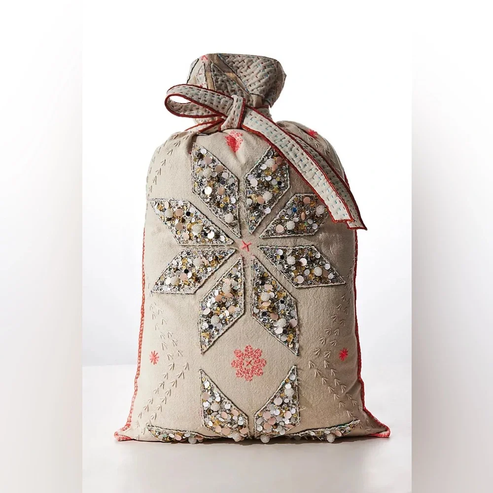 New FP One by Free People Perfect Present Beaded Gift Sack Pillow Sham